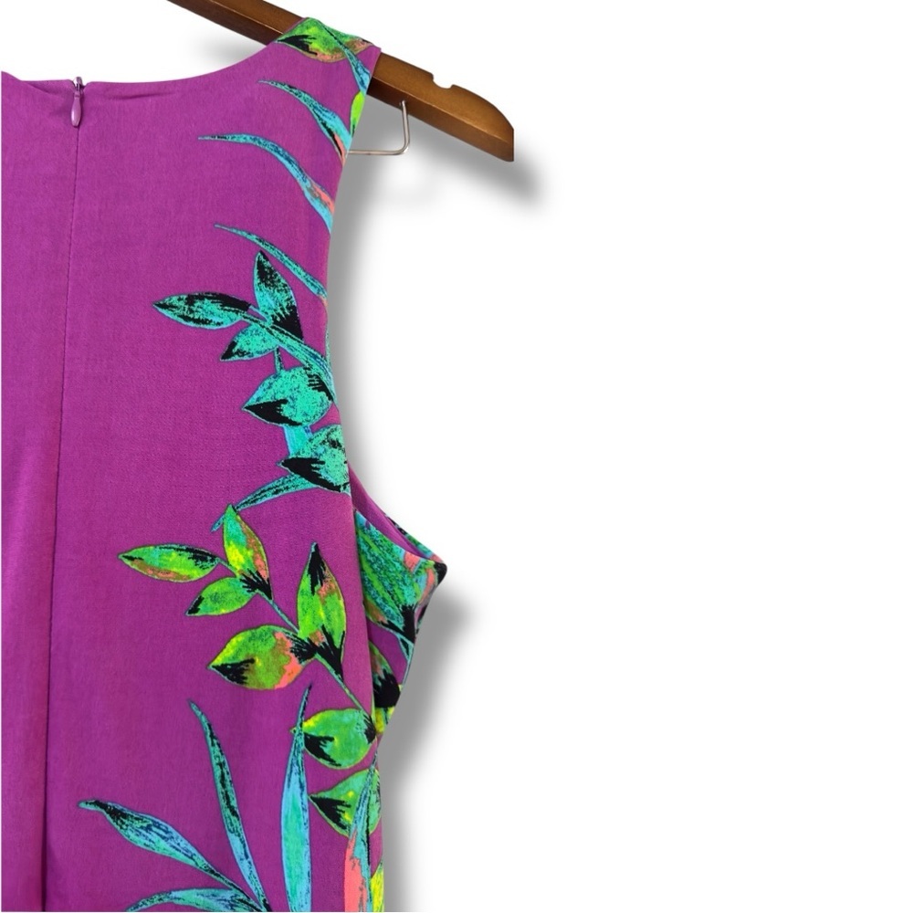 515 Nicole Miller | NWOT Magenta Tropical Leaf Print Sheath Midi Dress (Sz S) - Picture 8 of 17